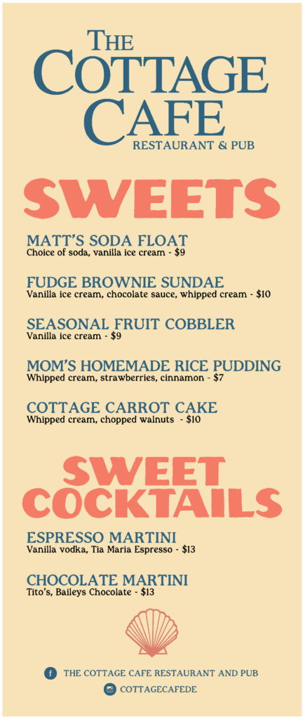 Cottage Cafe summer sweets menu 2024